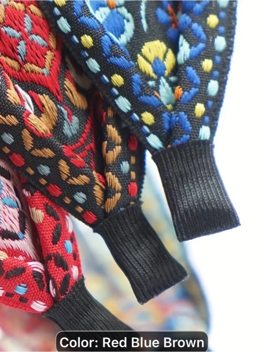 3PCS Embroidered Boho Headbands - Red, Blue, Brown